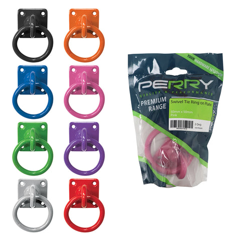 50mm x 50mm Perry Equestrian Swivel Tie Ring on Plate - Pack of 2 PREPACKED