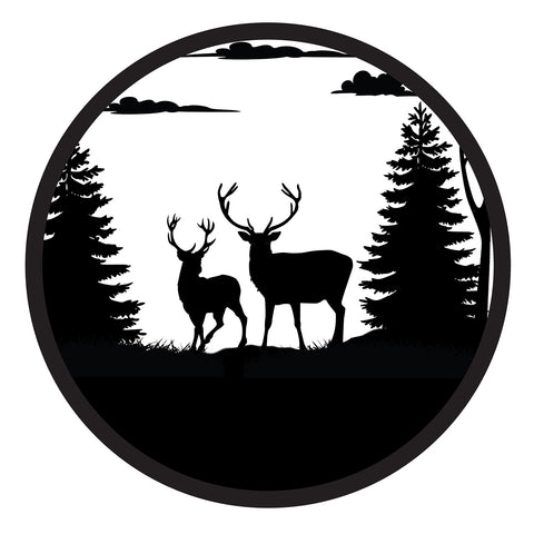 Solar Backlit Stags Silhouette Wall Art