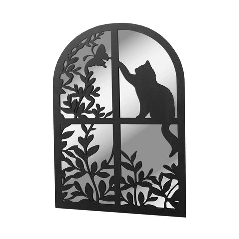 Black Metal Cat in Window Silhouette Mirror