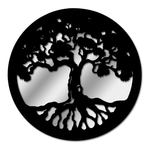 Black Metal Round Tree of Life Silhouette Wall Mirror