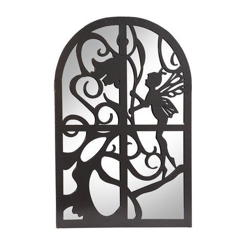 Black Metal Fairy in Window Garden Mirror