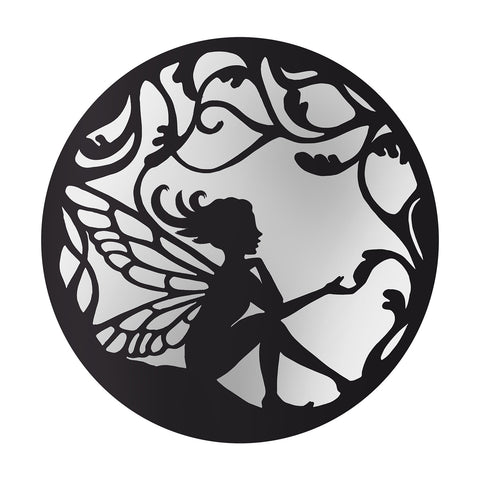 Black Metal Round Fairy Silhouette Wall Mirror