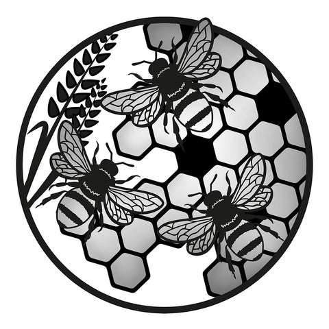 Black Metal Round Honey Bees Silhouette Wall Mirror