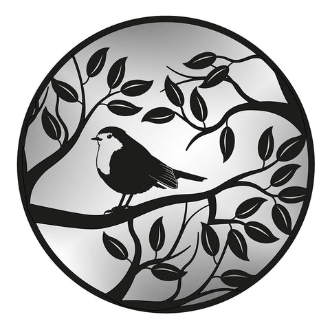 Black Metal Round Robin Silhouette Wall Mirror