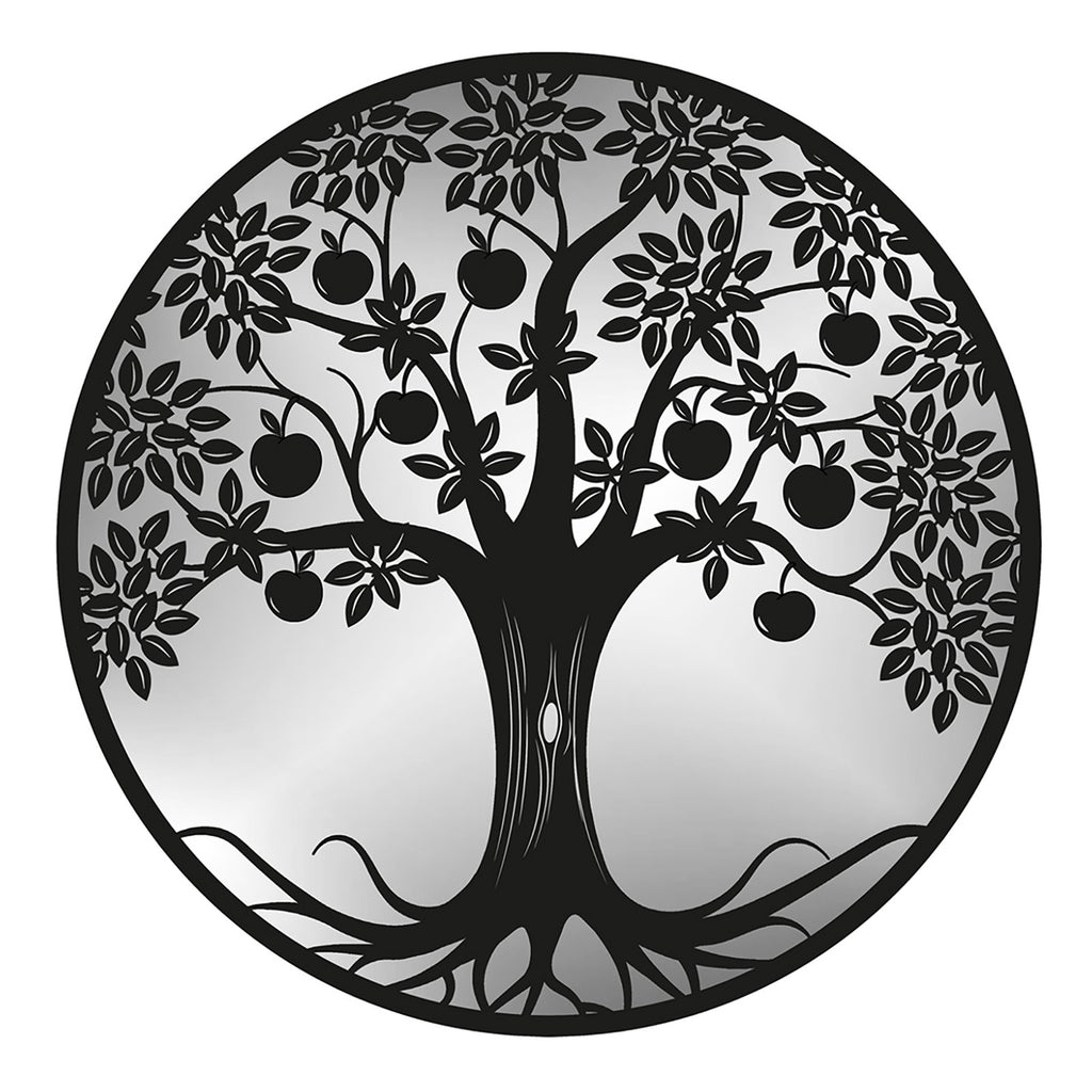 Black Metal Round Apple Tree Silhouette Wall Mirror